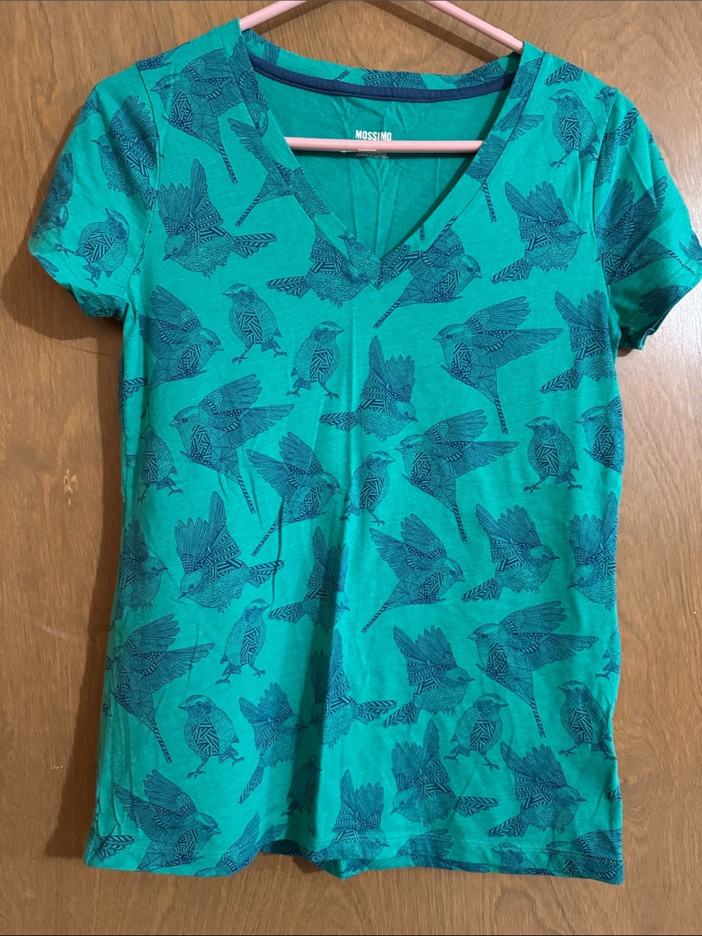 NWOT: Mossimo Supply Co. Teal V-Neck Bird Print Tee